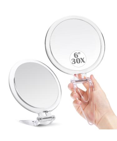 MIYADIVA Magnifying Mirror,30X Hand Mirror with Handle,Travel Magnifying Mirror with Double-Sided 1X/30X Magnification,6 in Handheld Magnifying Mirror,Foldable Makeup Mirrors as a Gift for Parents