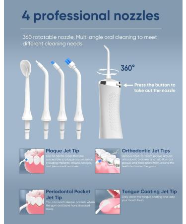 Water Dental Flosser Cordless Oral Irrigator - 5 Cleaning Modes, 4 Jet Tips - IPX7 Waterproof, USB Rechargeable - Teeth Cleaning Tool with PU Bag - White - Buy Online on SooperMarket.com