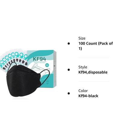 100 PCS Black KF94 Face Masks with Nose Clip - Breathable 4-Ply Disposable Dust Mask for Men & Women - Adjustable Earloop - Buy Online on SooperMarket.com
