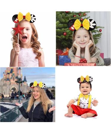 Mouse Ears Bow Headbands Shiny Bows Glitter Party Decoration Cosplay Costume for Kids Girls Women Princess Party Decorations Cosplay (Black+Yellow) 2 - Buy Online on SooperMarket.com