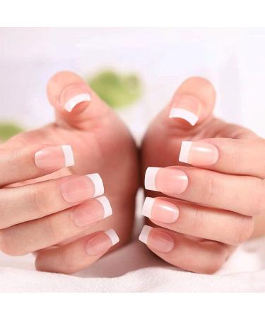 French Square False Nails Set - 24PCS Gloss Nude White Full Cover Press on Nails with Jelly Glue - Short Square White Fake Nails for Women and Girls - Buy Online on SooperMarket.com