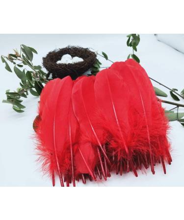 100pcs Red Goose Feathers 6-8 Inch - Ideal for Crafts, Wedding Decor, Clothing Accessories - Buy Online on SooperMarket.com