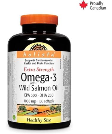 Holista Omega-3 Fish Oil 1 000 mg Extra Strength with Wild Salmon Oil 150 Softgels Supports Heart Brain and Joint Health - Buy Online on SooperMarket.com