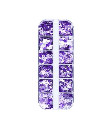 Nails compatible with Machine for Acrylic 12 Grid Long Box Mixed Purple Nail Enhancement Sequins Ornaments Butterfly Small Plums Sequins Candle Glitter 1 count (Pack of 1) Purple