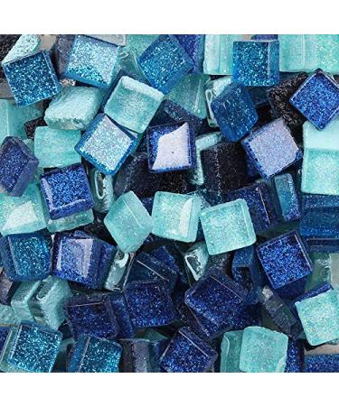 Mosaic Tiles Mixed Color Glass Tiles Shine Crystal Mosaic Glass Pieces Bulk Square Glitter Crystal Mosaic Tiles for Home Decoration or DIY Crafts 200g 1x1 cm Blues