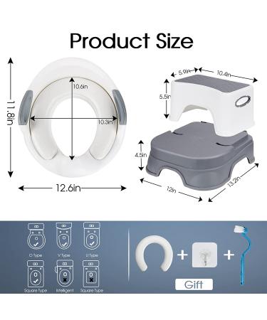 Potty Training Seat with Step Stool Ladder for Kids | Safe Toilet Seat for Boys & Girls | 2-in-1 Design with Splash Guard | Includes 2 Cushions, Cleaning Brush, and Hook | Gray - Buy Online on SooperMarket.com
