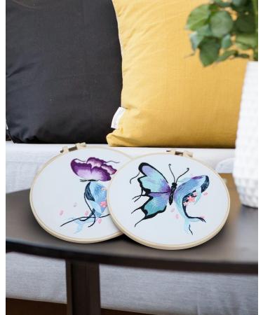 Embroidery Stitch Practice Kit - 4 Sets Butterfly & Whale Designs for Beginners | Includes Cloth, Hoops, Threads | Learn Embroidery Skills - Buy Online on SooperMarket.com