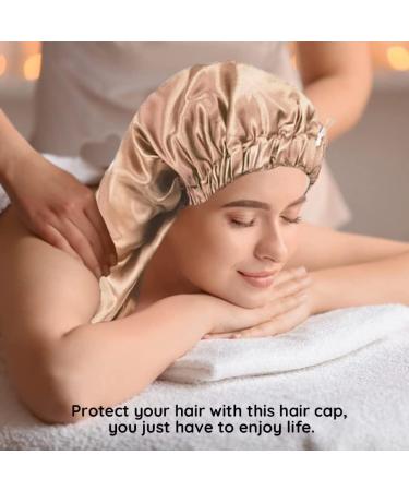 Extra Long Satin Bonnet for Women - 2 Pcs Braid & Curly Hair Bonnets - Soft Silk - Black/Golden - Buy Online on SooperMarket.com