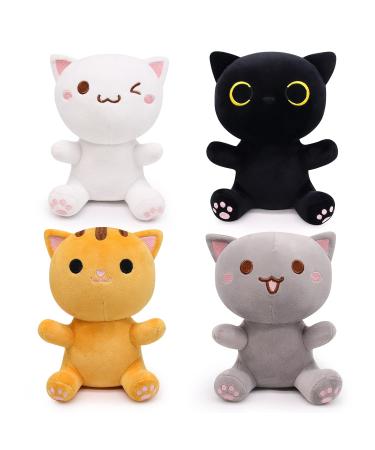 4PCS Cat Stuffed Animal Set Mini Cat Plush Kit Kawaii Small Cat Plush Doll Cute Plush Cat Doll Stuffed Cat Figure Plush Toys for Kids Girl Boy Gift for Halloween Christmas black+yellow+grey+white