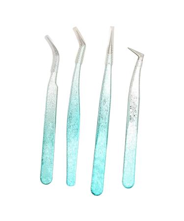 4PC Eyelash Extension Tweezers Set - Straight & Curved for Professionals & Home Use - Light Nail Art Tools - Buy Online on SooperMarket.com