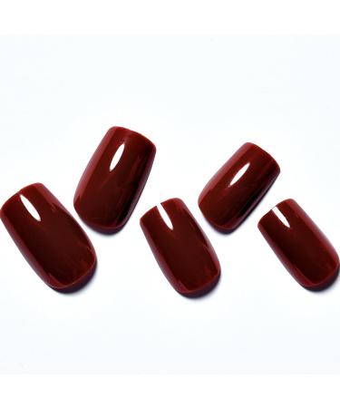 GLAMERMAID Dark Red Press on Nails - 24 Pcs Burgundy False Nails with Glue | Reusable Glossy UV Finish Acrylic Manicure Kits for Women & Girls - Buy Online on SooperMarket.com