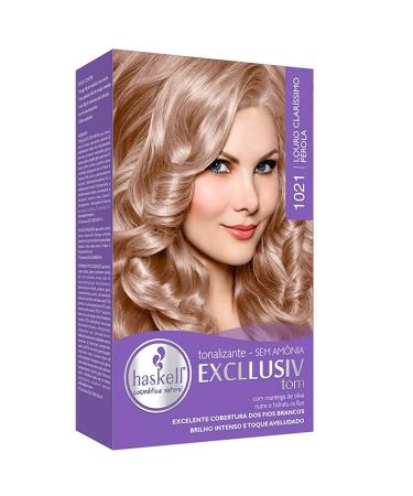 Haskell - Linha Excllusiv Tom - Loiro Clarissimo Perola 1021 (Bisnaga 40 gr + Frasco Aplicador 60 Ml + Sache 30 Gr) - (Light Pearl Blond 1021 (Tube Net 1.4 Oz + Applicator Bottle 2 Fl Oz + Sachet))