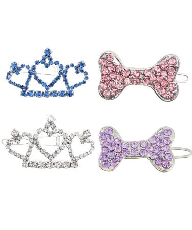 Rayminsino 4 x dog hair clips with crystal-strass crown suitable for small and medium-sized long-haired girls cat and dog hair accessories