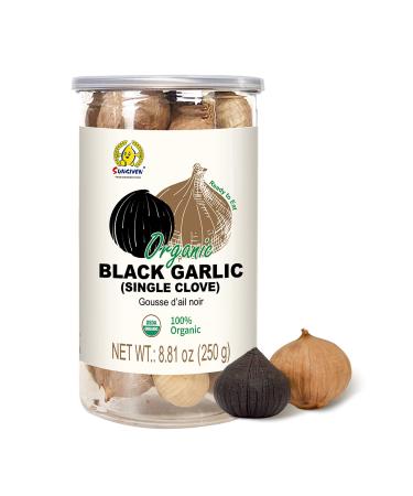 SUNGIVEN Organic Black Garlic, Single Clove, 100% Organic, Fermented For 90 Days, 0 Additives, High In Antioxidants, USDA, Ready To Eat, Ail Noir Bio, Ajo Negro Orgnico, 8.81 oz (250 g)