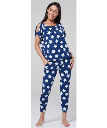 HAPPY MAMA Maternity Breastfeeding Lounge Set 1024p 10 Blue Jeans-White Stars - Buy Online on SooperMarket.com