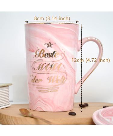 Bokalaka Mother's Day Gift - 400ml Pink Ceramic Coffee Cup with Lid & Spoon | Perfect Mom Gifts & Birthday Present | Best Mom in the World - Buy Online on SooperMarket.com