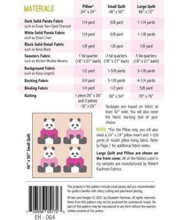 Elizabeth Hartman Pandas in Sweaters Pattern - DIY Quilt Kit - Buy Online on SooperMarket.com