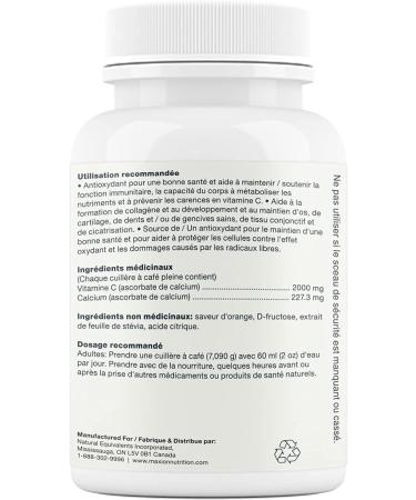 Maxion Vitamin C 2000mg with Calcium Supplement to Support the Immune System and Healthy Bones Cartilage Teeth and Gums Orange Flavour 150g Powder - Buy Online on SooperMarket.com