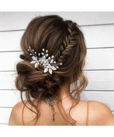 Vakkery Bridal Wedding Hair Comb | Silver Pearl Leaf Headpiece for Women & Girls | Elegant Hair Accessories - Buy Online on SooperMarket.com
