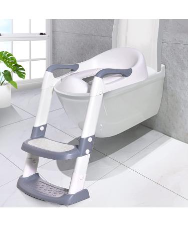 Potty Training Seat with Step Stool Ladder - Gentle Monster Toddler Toilet for Boys Girls - Foldable & Comfortable Chair with Anti-Slip Pad (Grey) - Buy Online on SooperMarket.com