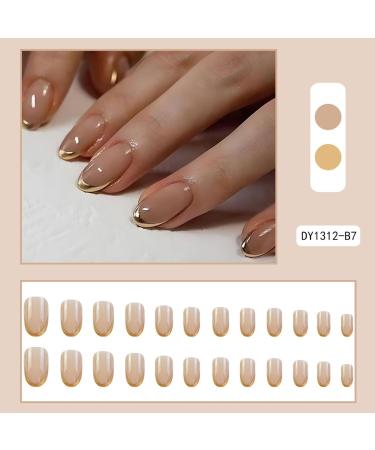 24 Pcs Gold French Tip Press On Nails - Short Oval Full Cover Fake Nails for Women & Girls - Nude Glossy Artificial Finger Manicure - Buy Online on SooperMarket.com