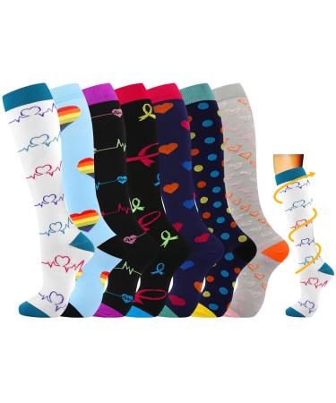 7 Pairs Compression Socks for Women & Men 15-20 mmHg is Best Athletic & Medical for Running Flight Travel Nurses S-M Mix -1