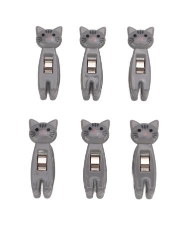 6 pieces of cat snack clips with anti-slip strips and handle strong metal spring for firm hold versatile food pocket and snack clip for clothing and documents (gray)