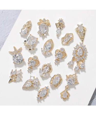 Shiny Gold Nail Art Charms Set - DIY Nail Jewelry with Zircon Alloy Gemstones - Buy Online on SooperMarket.com