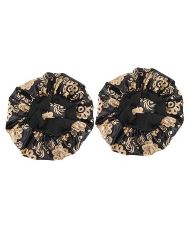 Healeved Girls Hair Ties 2pcs Elastic Headband Shower Cap Satin Printing Satin Sleep Cap 26x26cmx2pcs As Shownx2pcs