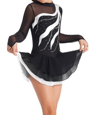 Aislor Girls Mesh Splice Figure Ice Skating Dress Long Sleeves - White, 12 Years - Buy Online on SooperMarket.com