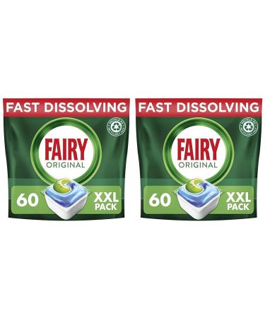 Fairy All-In-1 Dishwasher Tablets 60 Capsules Original Effective Even On Dried-On Grease (Pack of 2)