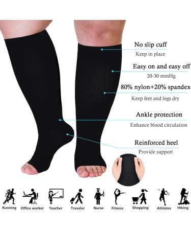 FEOYA Compression Stockings | Medical Thrombosis Socks for Men & Women | Open Lace Calves | Plantar Fasciitis & Heel Spur Support | Sizes M-7XL - Black - Buy Online on SooperMarket.com