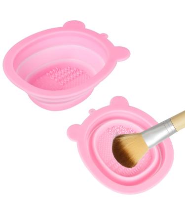 Acooruiteng Makeup Brush Cleaner Mat Foldable Silicone Makeup Brush Cleaning Mat Portable Makeup Brush Cleaning Pad Makeup Brush Cleaning Bowl for Makeup Brush Makeup Sponge Powder Puff Pink