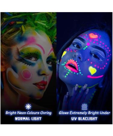 AOOWU UV Glow Face Body Paint Set - 16 Neon Fluorescent Colors - Non-Toxic Makeup Kit for Adults & Kids - Perfect for Parties & Carnivals - Buy Online on SooperMarket.com