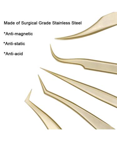 Ms. Queen Golden Curved Tweezers Set for 2D-6D Volume & Individual False Lashes - Precision Tweezers with PU Storage Case - Buy Online on SooperMarket.com