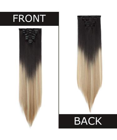 26 Clip in Hair Extensions Black to Mixed Blonde - 100% Synthetic 8pcs Straight Hair Pieces - Buy Online on SooperMarket.com