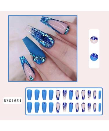 Aflytep Blue French Wearable Nails Wearable Press on Nails False Nail Tips Full Cover Nail Tips Art Finished Nails - Buy Online on SooperMarket.com