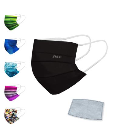 P.A.C.Premium Community mask + 5-pack Activated carbon filter oral & nose mask everyday mask with activated carbon filter washable up to 90 nose bracket and filter bag reusable uniform size Black + filter