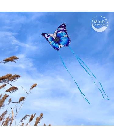 Mint's Colorful Life Butterfly Kite - Easy-to-Fly Large Single Line Kite for Kids & Adults | Perfect for Beach Fun | 300 FT String & Kite Handle Included (Blue) - Buy Online on SooperMarket.com