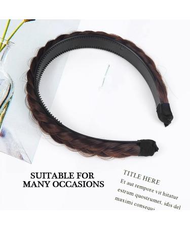 VUKU Fluffy 2 Strands Synthetic Hair Braid Headband - Brown | Wide Non-Slip Twist Braided Headband for Girls and Women - Buy Online on SooperMarket.com