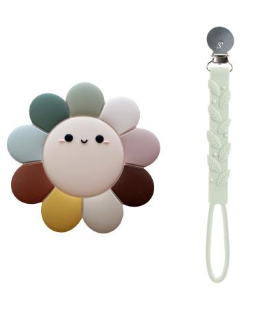 Loulou Lollipop Silicone Teether and Holder Set for Teething Baby Boy and Girl - Daisy Multi