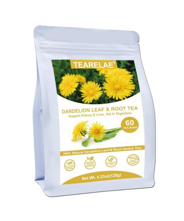 TEARELAE - Dandelion Leaf & Root Tea - 100% Pure Natural Dandelion Leaf and Root, 60 Counts Dandelion Tea Bags - Support Kidney, Aid in Digestion - Non-GMO - Caffeine-Free