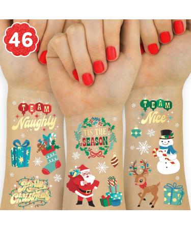 xo  Fetti Christmas Decorations Temporary Tattoos for Kids - 46 Glitter Styles | Team Naughty  Team Nice  Merry Christmas Party Favors  Stocking Stuffer  Christmas Eve Gift  Xmas Tree + Lights  Santa  + More