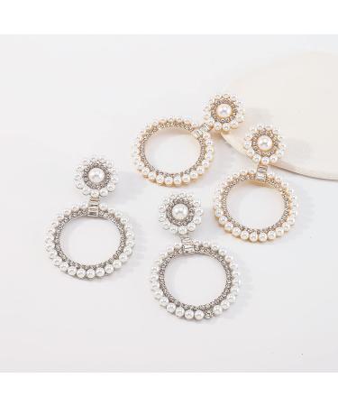 Chargances Boho Baroque Round Pearl Hoop Dangle Earrings with Crystal Accents - Gold | Fashion Stud Earrings for Women and Girls - Buy Online on SooperMarket.com