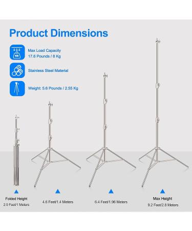 EMART 9.2ft Stainless Steel Light Stand - Heavy Duty Tripod Stand for Studio Softbox, Monolight, Umbrella, and More - Photography 1 Pack - Buy Online on SooperMarket.com