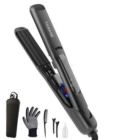 TOSAGE Hair Iron Steam Straightener, Professional Flat Iron Salon Ceramic Tourmaline Styler with Floating Plates for Hair Styling Curling, Straightener with Dual Voltage for All Hair Type Normal Black