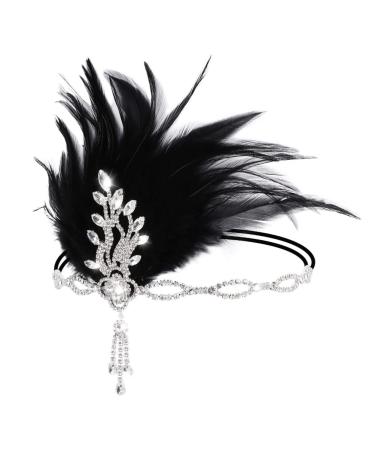 FRCOLOR Flapper Headband  1920'S Great Gatsby Headpiece Vintage Flapper Feather Headband  Feather Headpiece Rhinestone Headband Roaring 20s Accessories For Women Silver 1 PACK
