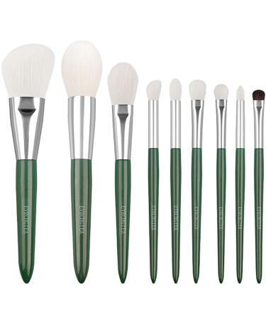 Natural Goat Hair Makeup Brushes Set Labeled 9 Piece Face and Eye Brush Set Ultra soft hair Foundation Concealer Blush Contour Blending Eyeshadow Kabuki travel makeup brush set (green)