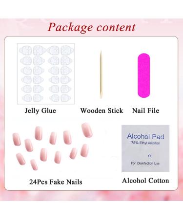French Nude Medium Length Coffin Press on Nails - Glossy Square False Nails for Women - Reusable Acrylic Nails - 24pcs - Buy Online on SooperMarket.com