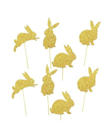Easter Cake Toppers 8 Pcs 4 Types Bunny Cupcake Toppers Rabbit Cake Toppers Birthday Party Easter Cake Decoration (Golden)